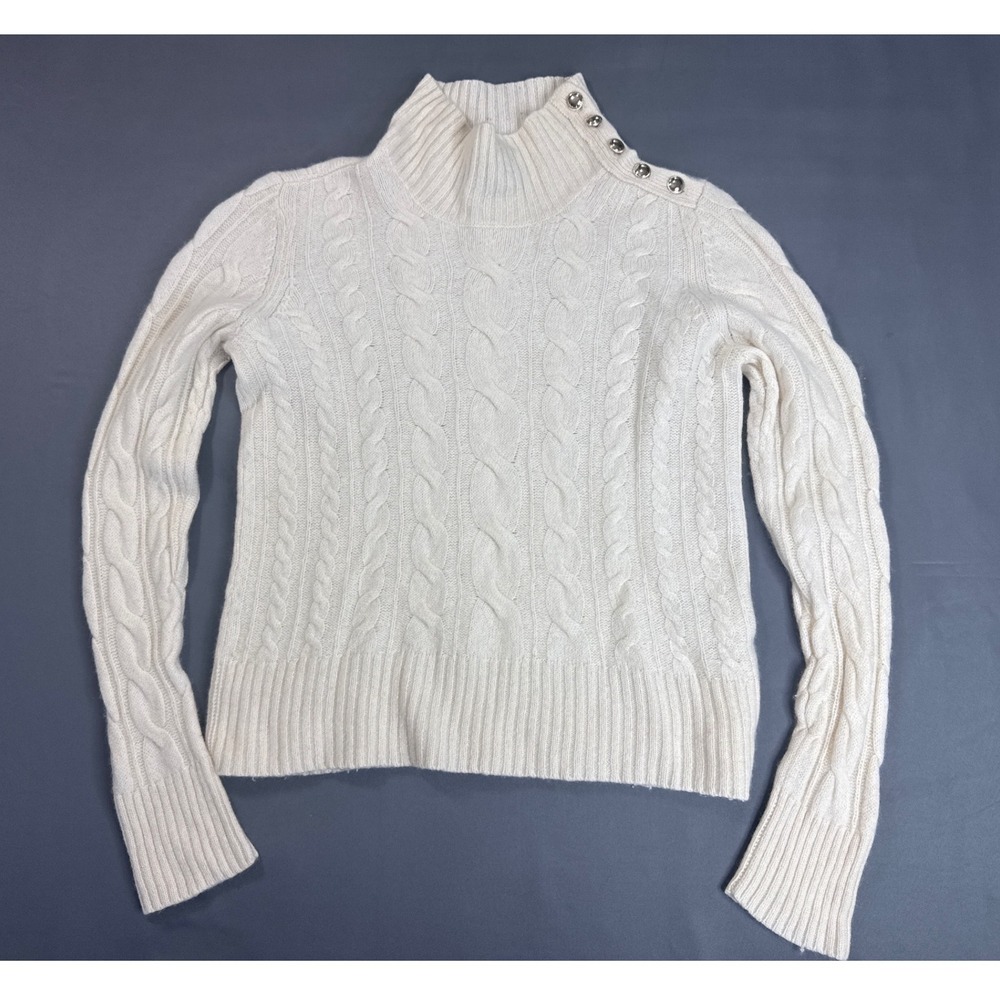Charter Club Luxury 100% Cashmere Cable Knit Mock Neck Button Sweater Small L